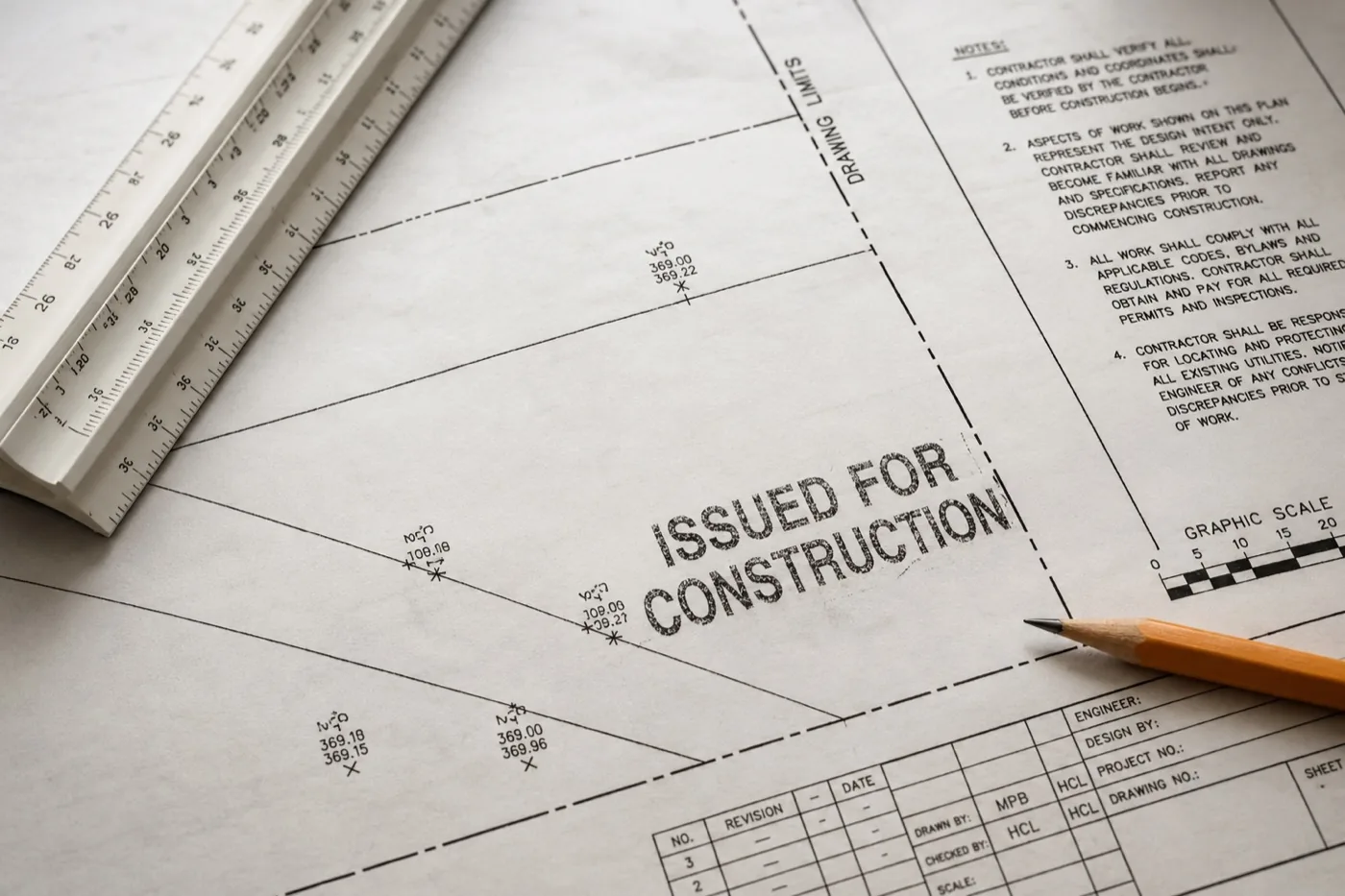 Construction drawings stamped &lsquo;Issued for Construction&rsquo; — the finalized design set Enduro prices and builds under a general contract in Metro Vancouver